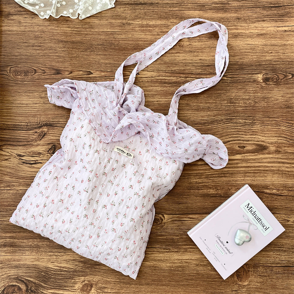 Wholesale Chiffon ruffle shoulder bag cute cherry canvas bag